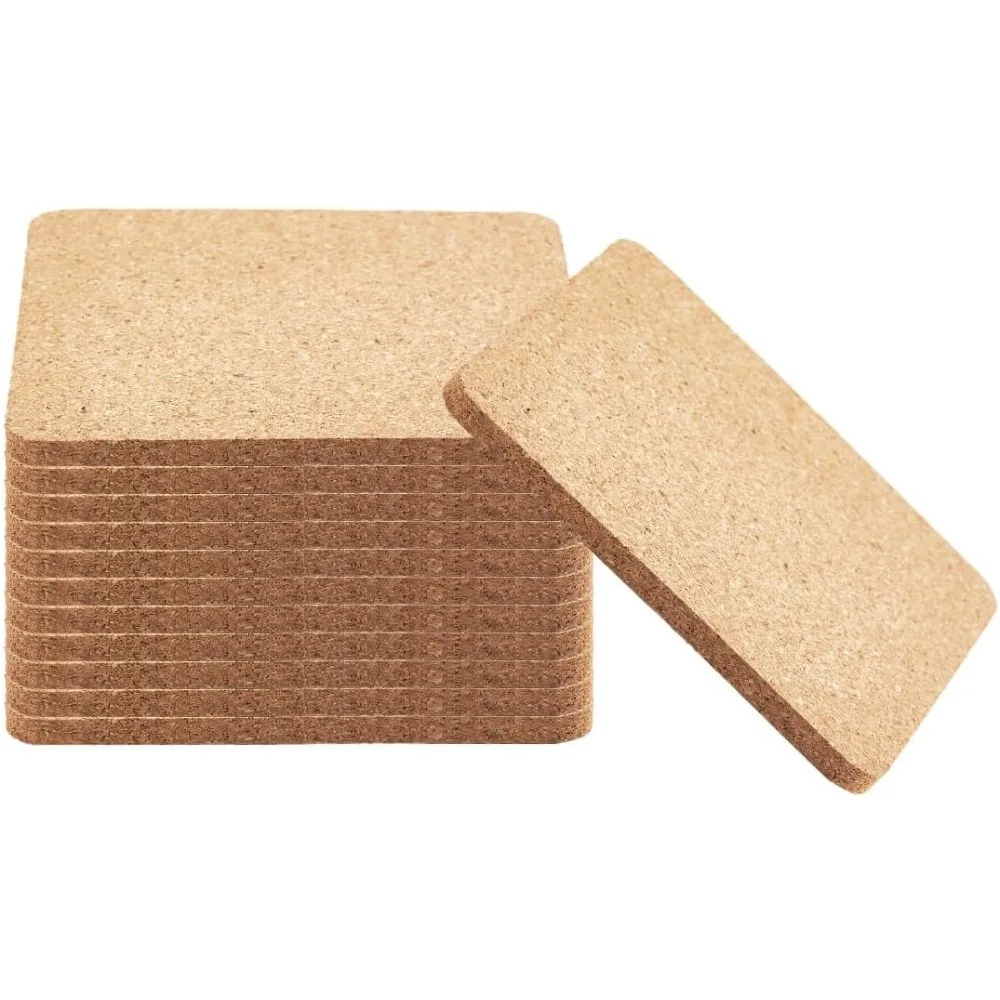 

12 Pack Square Cork Coasters For Drinks And Crafts – 4x4 Absorbent Blank Wooden Coaster Set For Home, Office, Kitchen, B