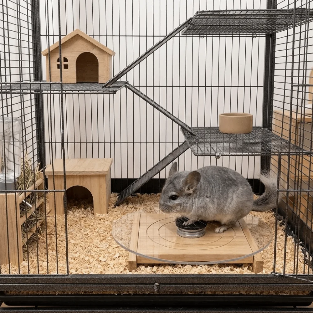 Creative Glass Hamster Running Wheel Long-Lasting Silent Chinchilla Running Plate Stable with Wood Base Pet Exercise Toy Mice