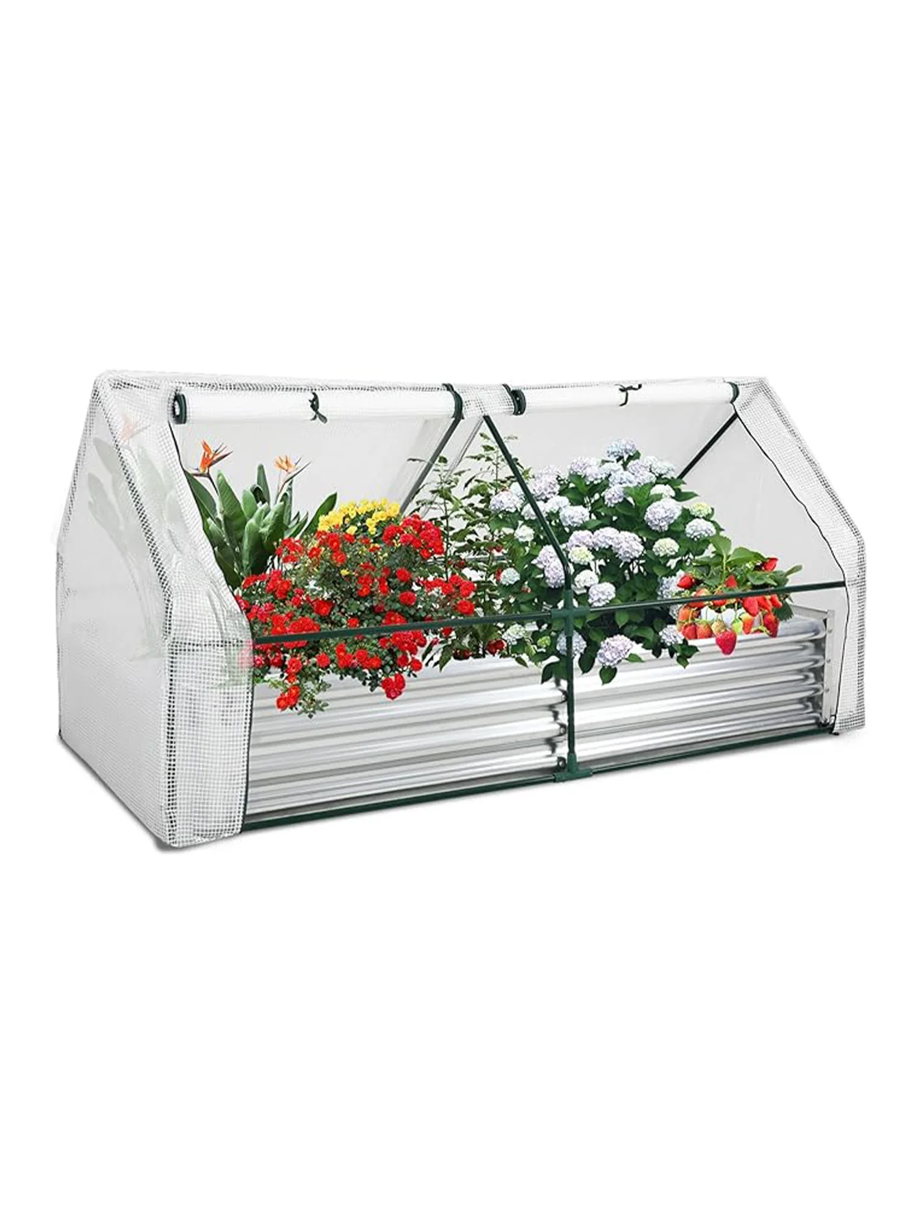 6 X 3 X 1 FTGalvanized Raised Garden Bed With Covered Outdoor Extra Thick Metal Planter Box Greenhouse Kit;With 2 Roll-Up Doors