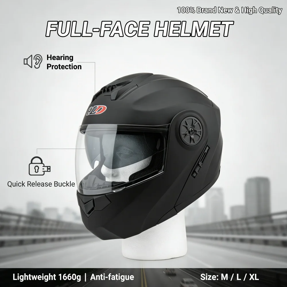 Schwarze Dual-Lens-Klapphelme für Motocross-Rennen, modulare Helme für Motorradfahrer, modische Integralhelme für Männer und Frauen.