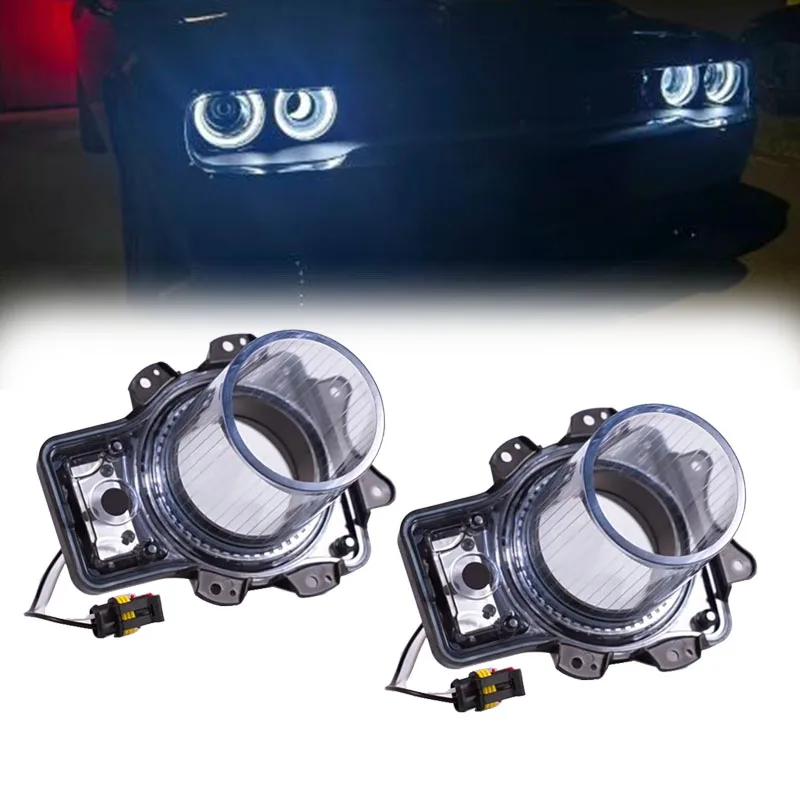 2PCS Red/White LED Headlamps Air Inserts Assembly For 2015-2020 Dodge Challenger