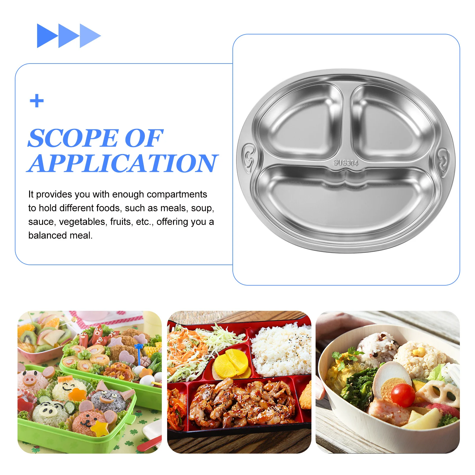 

304 Stainless Steel Divided Dinner Tray Food Portion Plate For Meals Soup Sauce Vegetables Camping Picnic Lunch Container