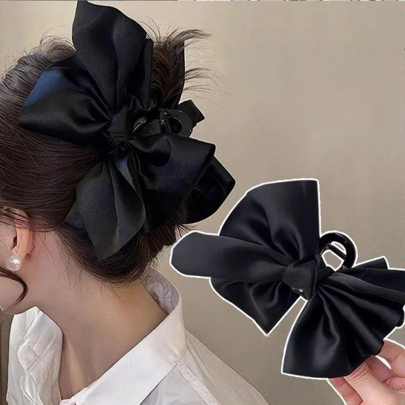 

1pc Fashion Big Black Bow Shark Clip Niche High-end Style Grab Clip Hair Accessory Hair Claw for Women Girls