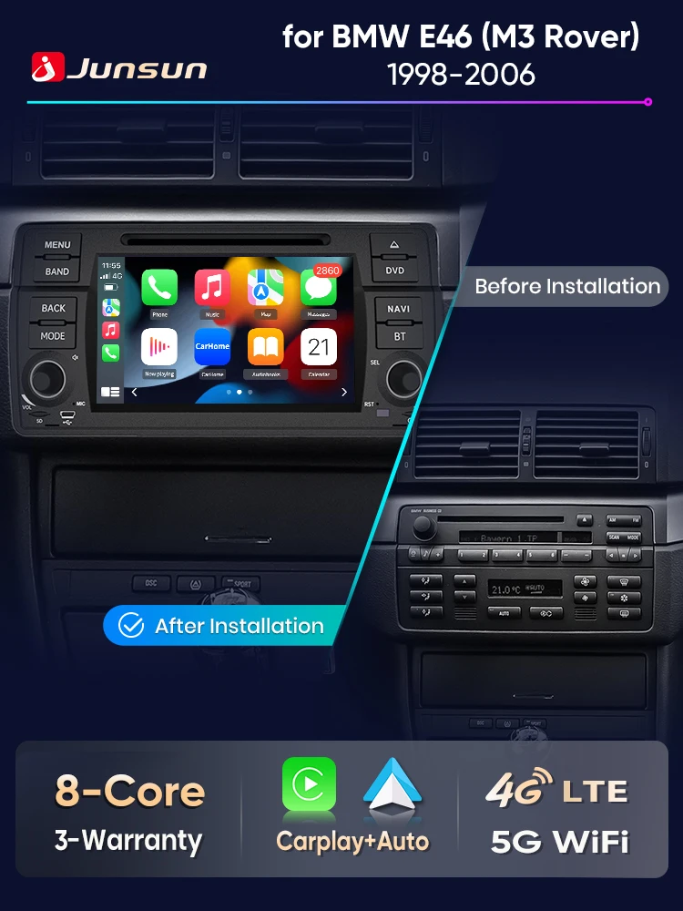 Junsun 7 inch draadloze CarPlay Android Auto autoradio voor BMW E46 M3 318 320 325 330 335 Multimedia draadloze Apple CarPlay Smart Intelligent Systems IPS touchscreen stereo videospeler 2 Din - afbeelding 2
