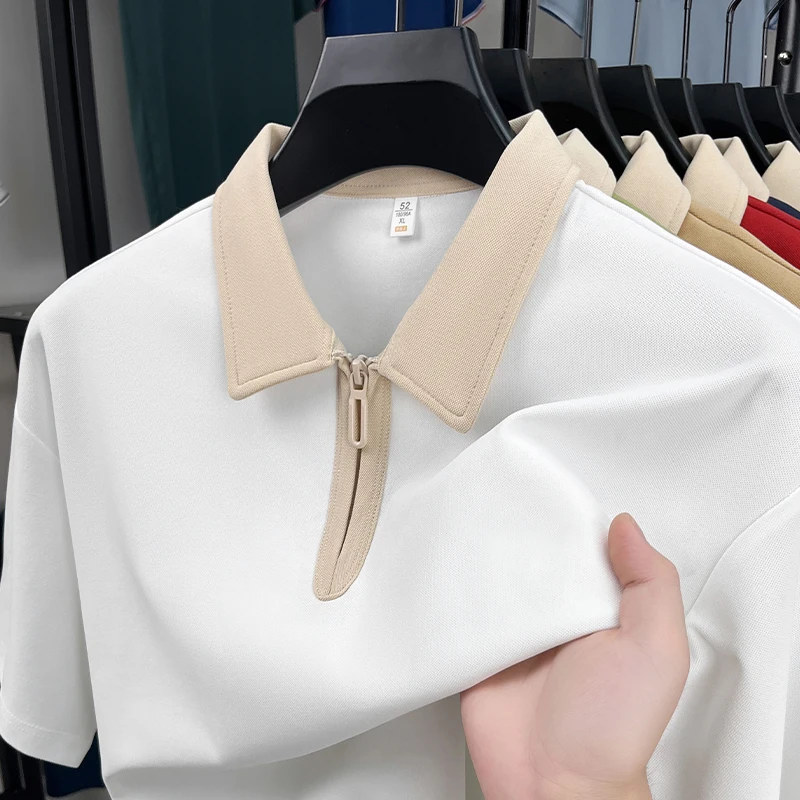 

Высококачественная полумолния короткими рукавами polo рубашки мужская новая корейская стиль молодая модная перевернутым воротником футболка летняя воздухопроницаемая топы