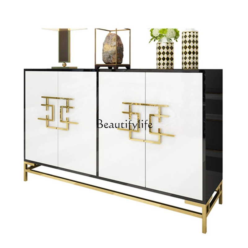 

Simple modern foyer shoe cabinet black and white paint decorative storage locker