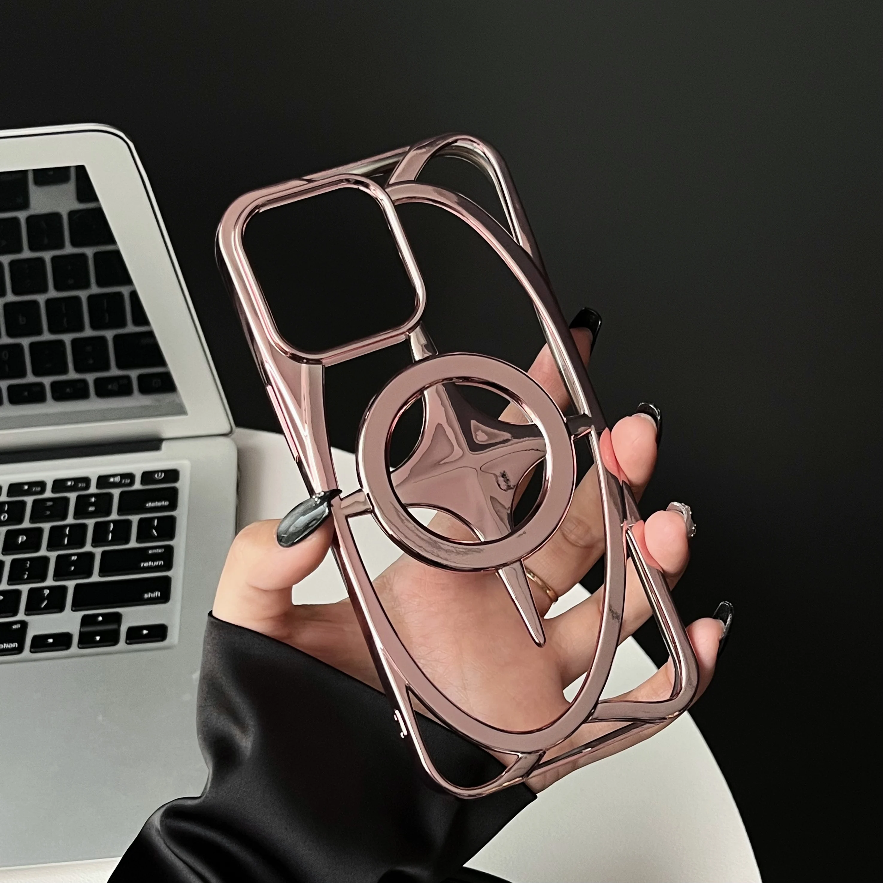 Funda de disipación de calor hueca magnética chapada a la moda para iPhone 12 13 14 15 16 Pro Max Plus cubierta de carga inalámbrica a prueba de golpes