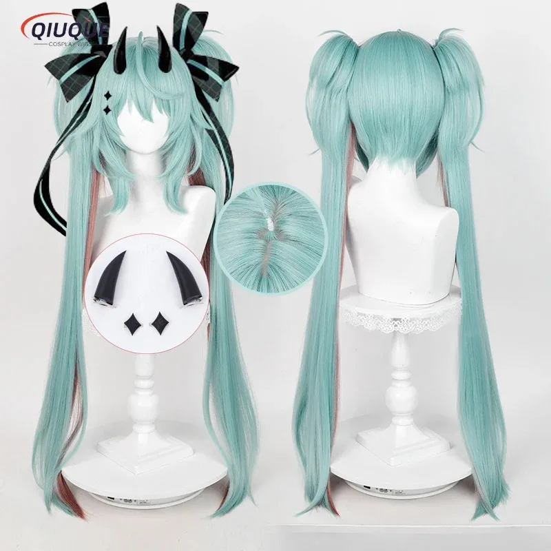 LQAnime 미쿠 라스칼 코스프레 가발 미쿠 x 라스칼 2023 롱 포니테일 내열성 합성 헤어 할로윈 파티 가발 + 가발 캡
