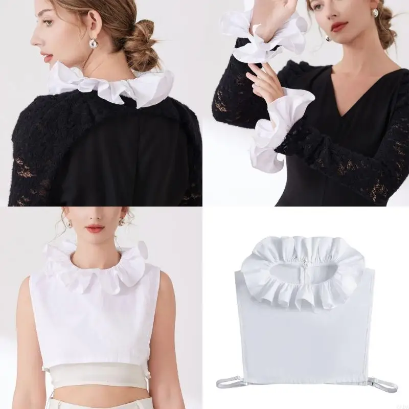 Ruffle Trim Detachable Collar Arm Cuff Sleeves for Women Formal Dress Sweater 6XDA