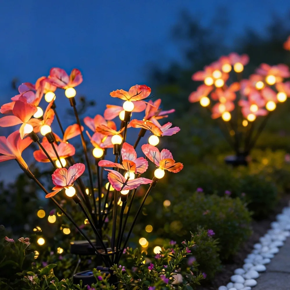 6LED Solar Butterfly Stake Lights IP65 Waterproof Warm White LED Garden Decor Lamps for Yard Patio Lawn Pathway Outdoor