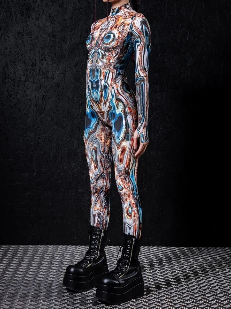 

Multicolor Muscle 3d Printing Sexy Adult Couple Halloween New Weird Punk Steam Tights Nightclub Role Playing Tights Suit