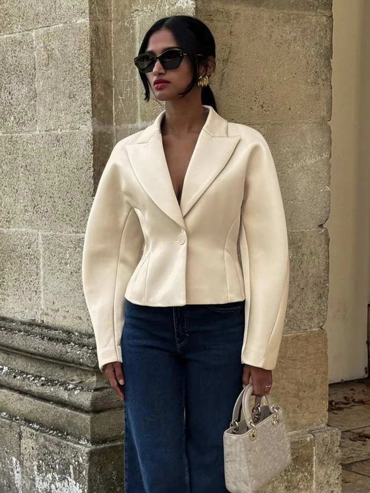 Whatiwear أنيقة التلبيب المحاصيل معاطف النساء مكتب نمط العميق الخامس الرقبة كم كامل زر واحد الصلبة الشارع الخريف الاتجاه وتتسابق #3