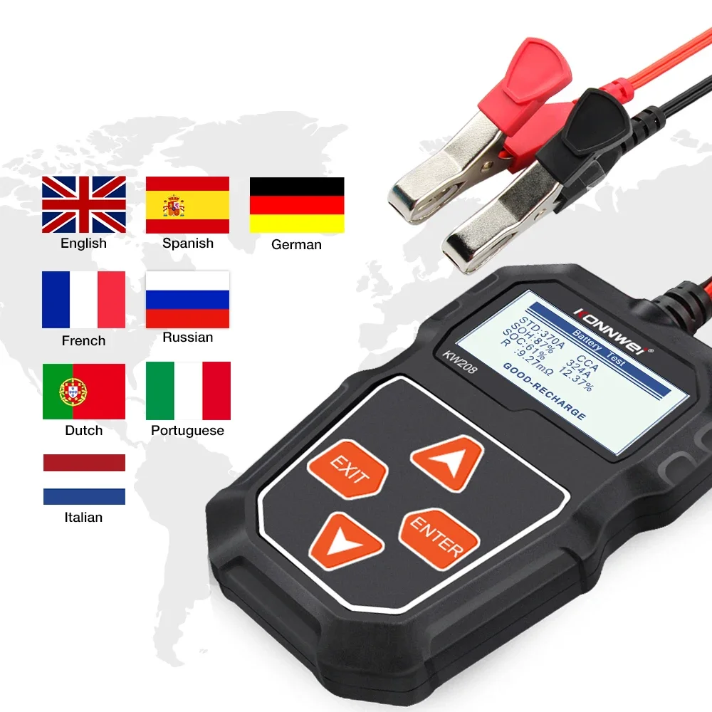 

12V Car Battery Tester 100 to 2000CCA Cranking Charging Circut Tester Battery Analyzer KONNWEI KW208 12 Volts Battery Tools