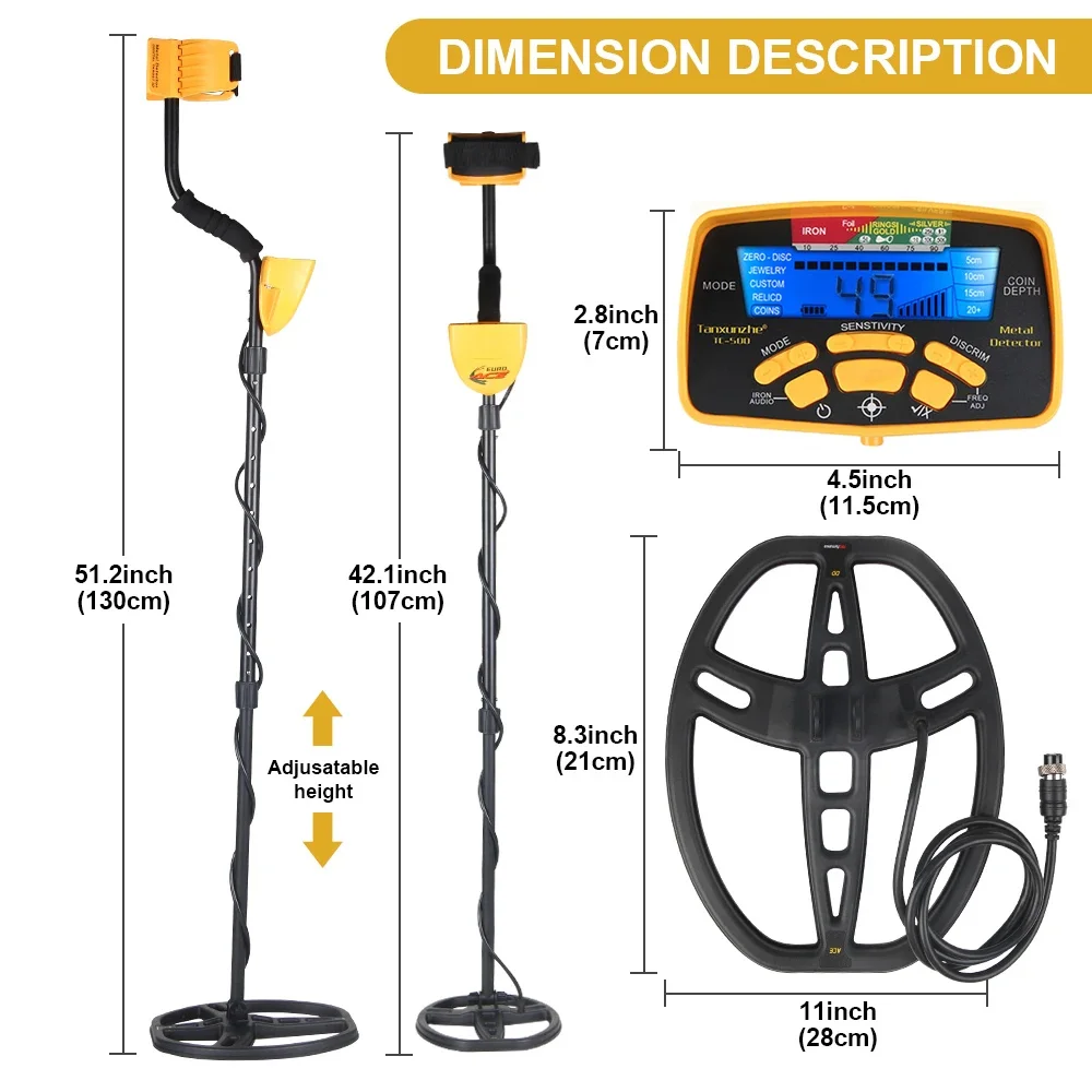 TC-500 Metal Detector Waterproof Underground Professional Gold Detector 100CM for Adults Treasure Finder Pinpointing