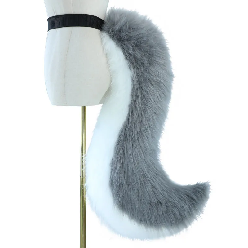 90CM Furry Animal Dog Fox Wolf Tail Cute Plush Dress Up Party Comic-Con Costume Cosplay Props Regulowany pasek Faux Fur Tail