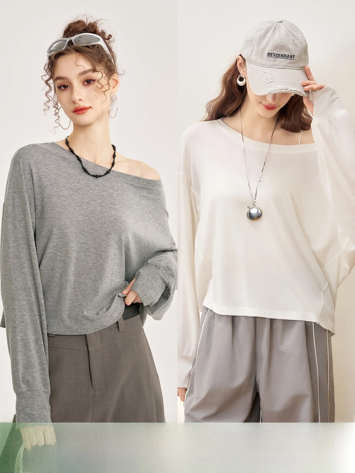 

Chicfit Chic Shoulder T-Shirt Long Sleeve American Style Rylee Woolen Soft round Neck Loose Fit Commute Style Spring Top