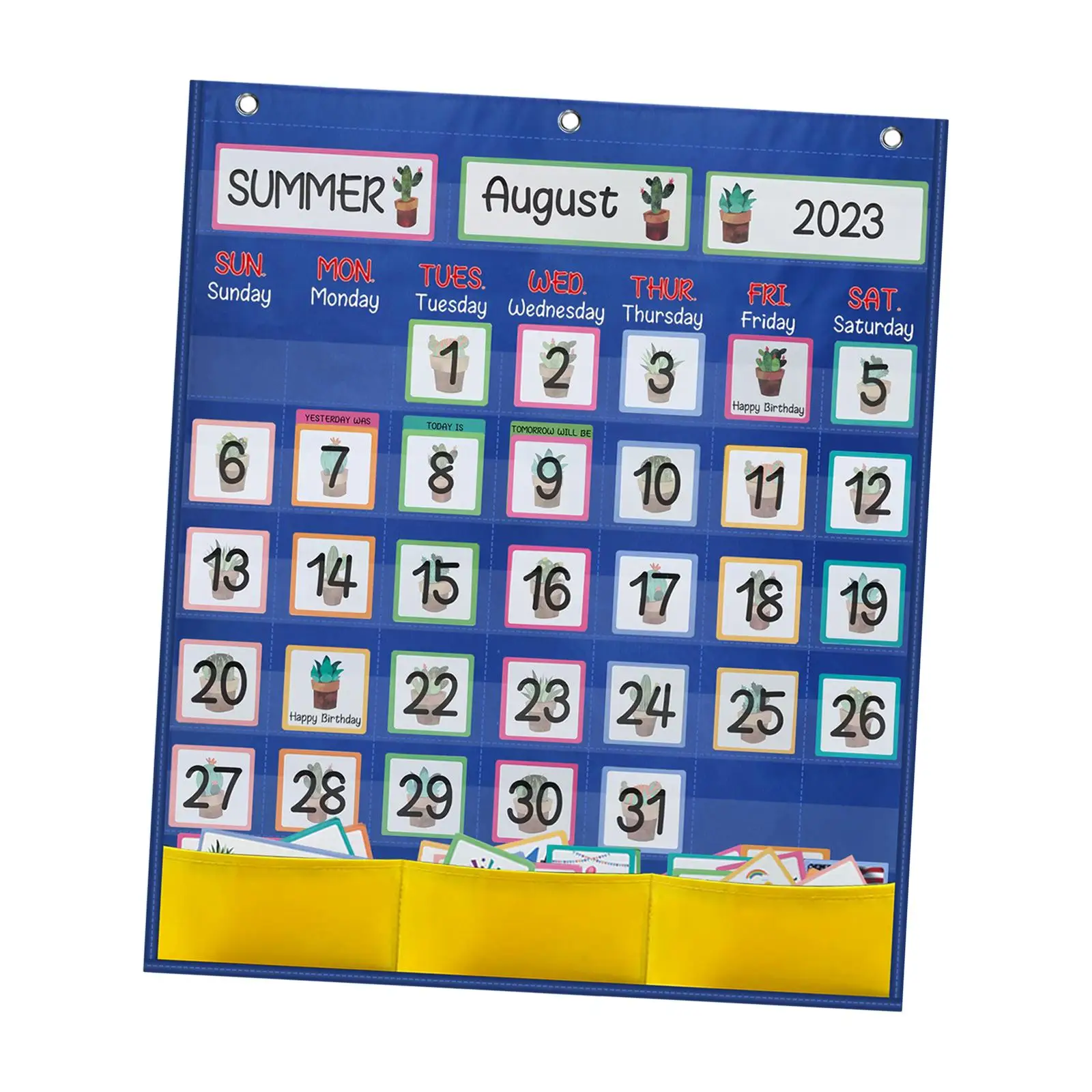 Monthly Calendar Pocket Chart Weekly Calendar with 89 Cards, 3 Hooks for