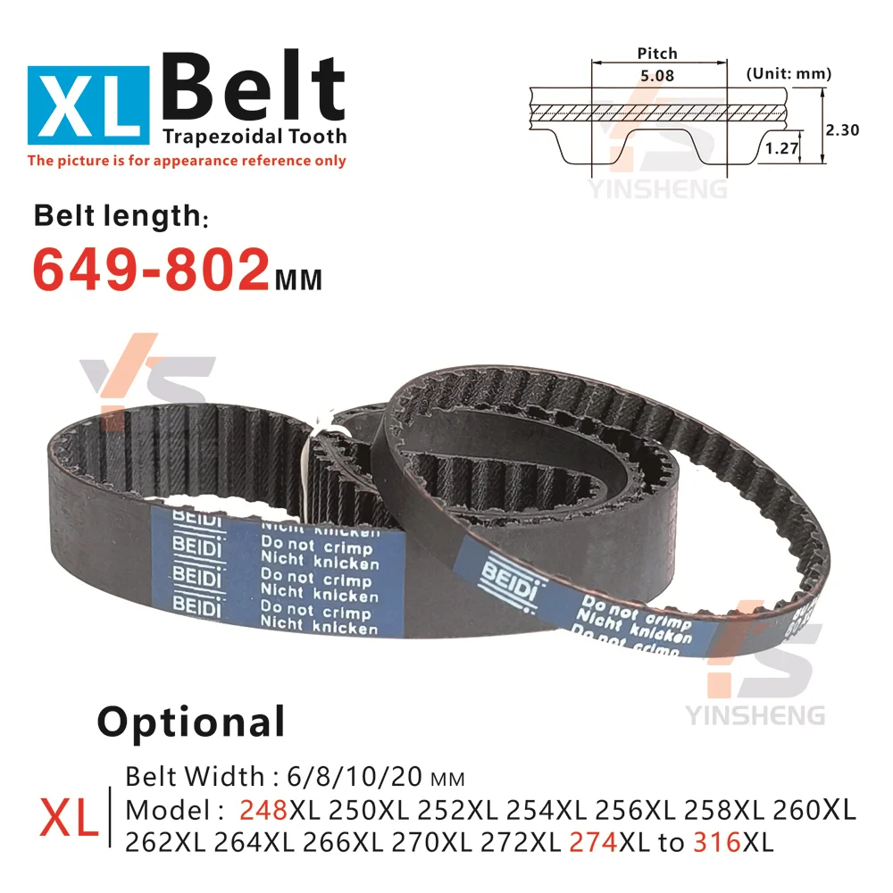 

649-802mm, XL Timing Belt, model from 248XL, 250XL, 252XL, 254XL, 256XL, 258XL to 316XL, for DIY/CNC/3D printers, toothed Belt