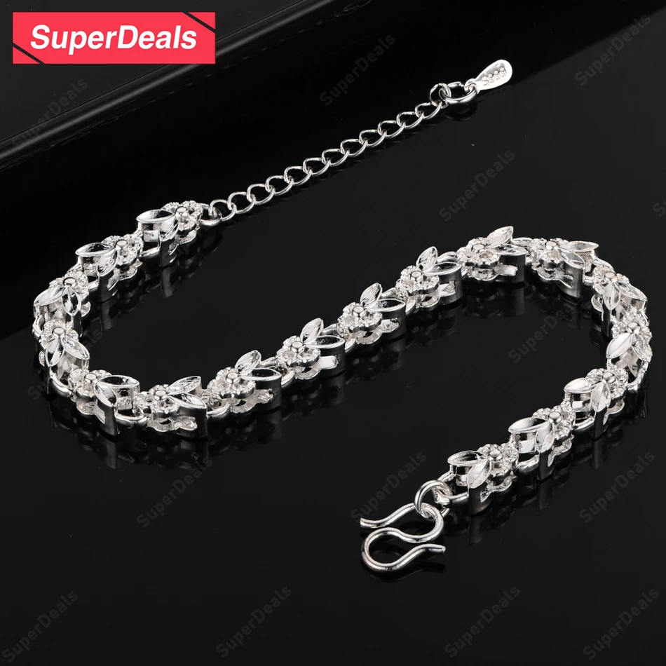 

SuperDeals 925 Sterling Silver Heart Leaf Bracelet Women Charm Wedding Banquet Party Christmas Gift Exquisite Beautiful Jewelry