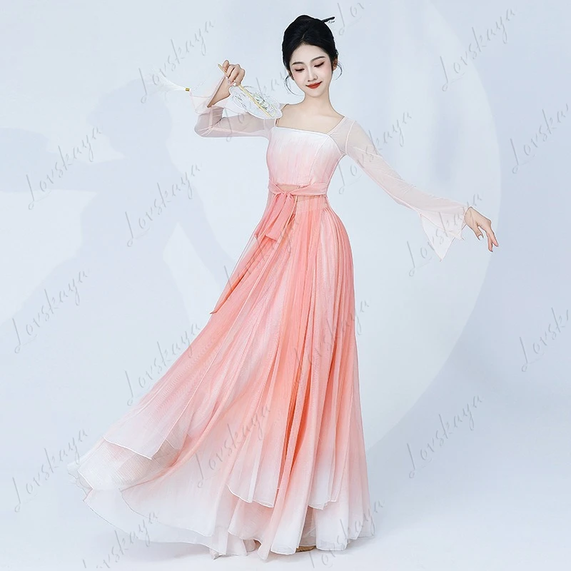 

Summer Classical Dance Costumes, Skirt Body Rhyme Gauze Clothes, Chinese Dance Elegant Practice Clothes, Performance Clothes