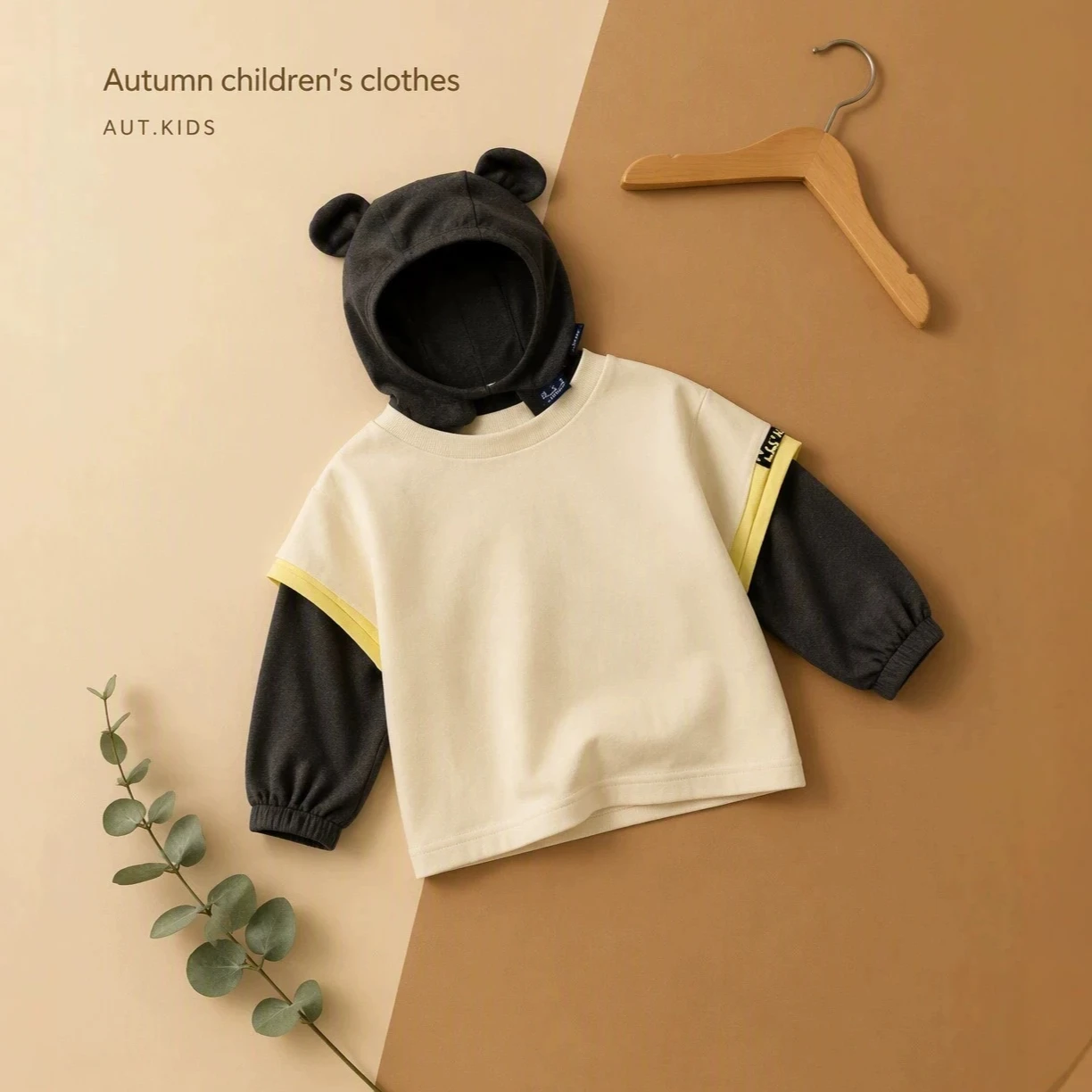Boys Hoodie 2026 Autumn and Winter New Childrens Clothing Korean Boys and Girls Cute Collision Color Ears False Two Hoodies