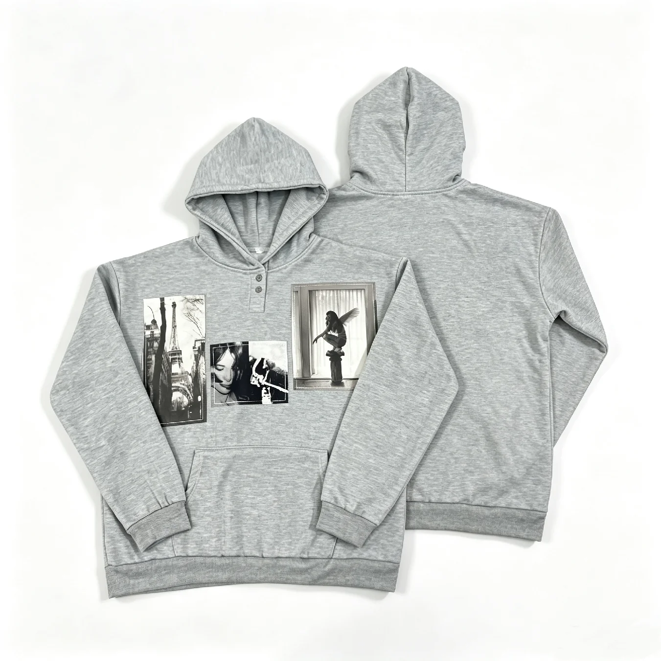 2026 new autumn and winter American retro vintage patchwork photo print hooded sweatshirt decadent style street trend hoodie ins
