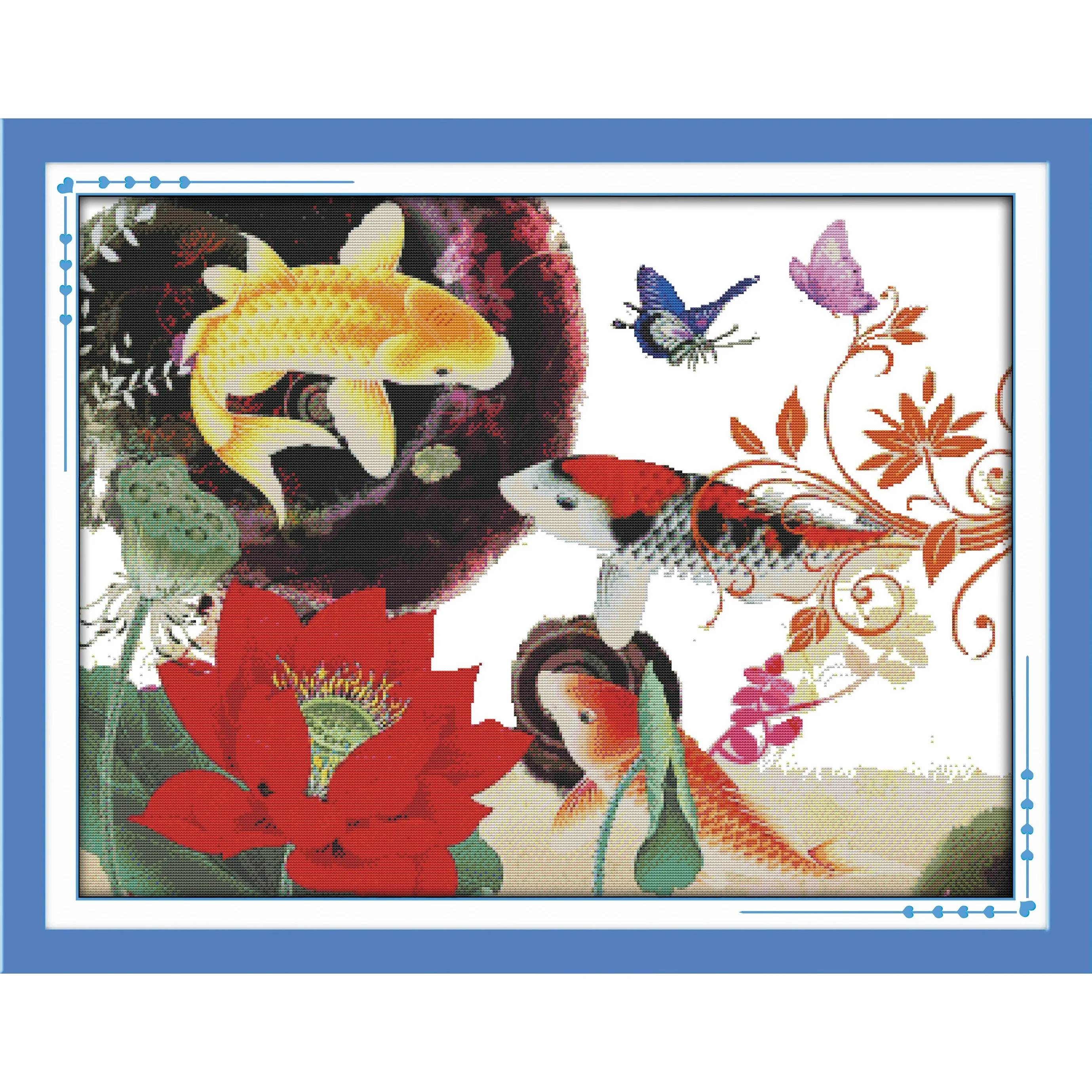 

Soulgift News Pre-Printed Cross Stitch Kit, Stamped Aida Fabric with DMC Threads, Embroidery Kit - Fishes Love Lotus