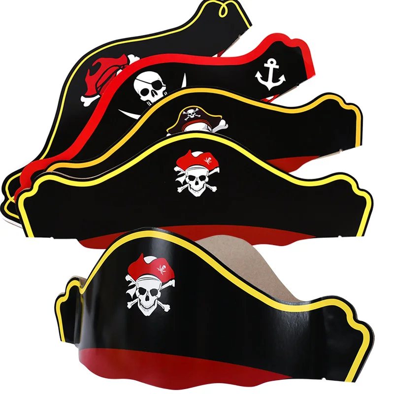 5pcs Children/adults Pirate Skull Hats Halloween Pirate Paper Cap Captain Cosplay Costume Props Halloween Birthday Party Decor