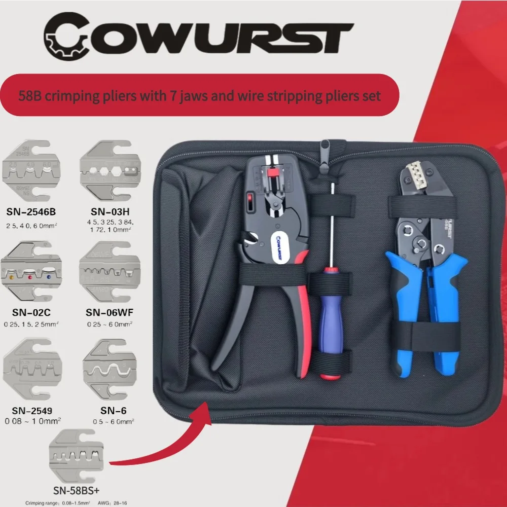 

Многофункциональные клещи для обжима COWURST 58B с 7 насадками, набор для зачистки проводов и обжима клемм, инструмент для электриков