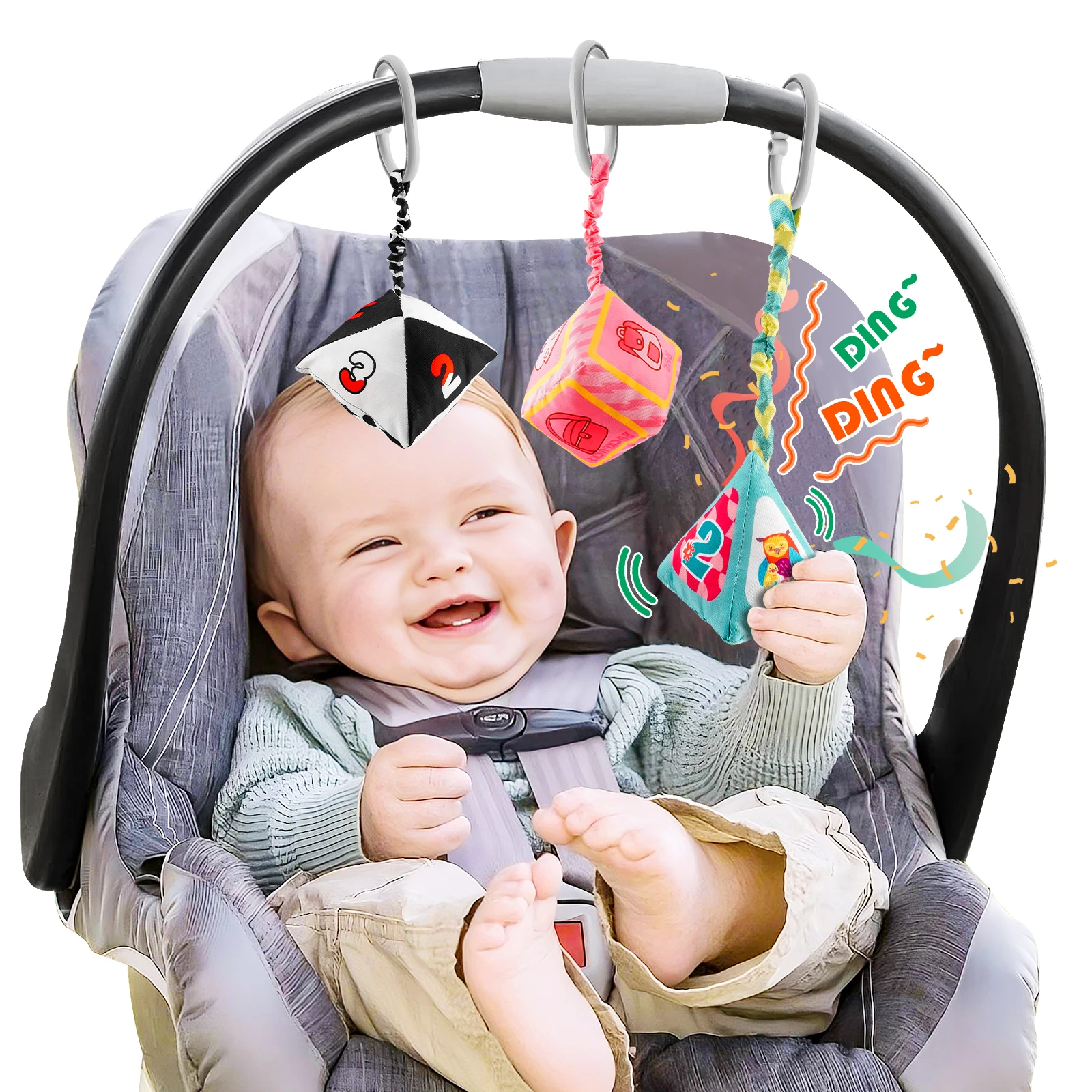 

Baby Rattle Newborn Black-and-White Visual and Grasping Skills Training Toy Stroller and Crib Hanging Bell