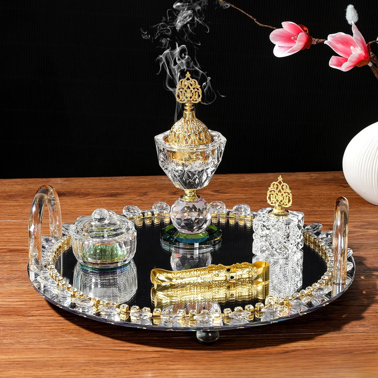 

Large disc aromatherapy set Middle Eastern Arabic incense burner living room ornaments glass incense stick burner