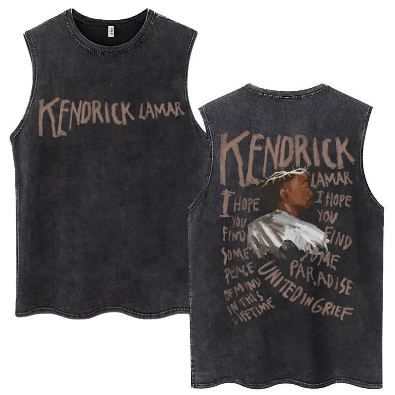 Washed Vintage Rapper Kendrick Lamar Album Tank Tops Men's Hip Hop Oversized Sleeveless T-shirt Fashion O-Neck Cotton T Shirts