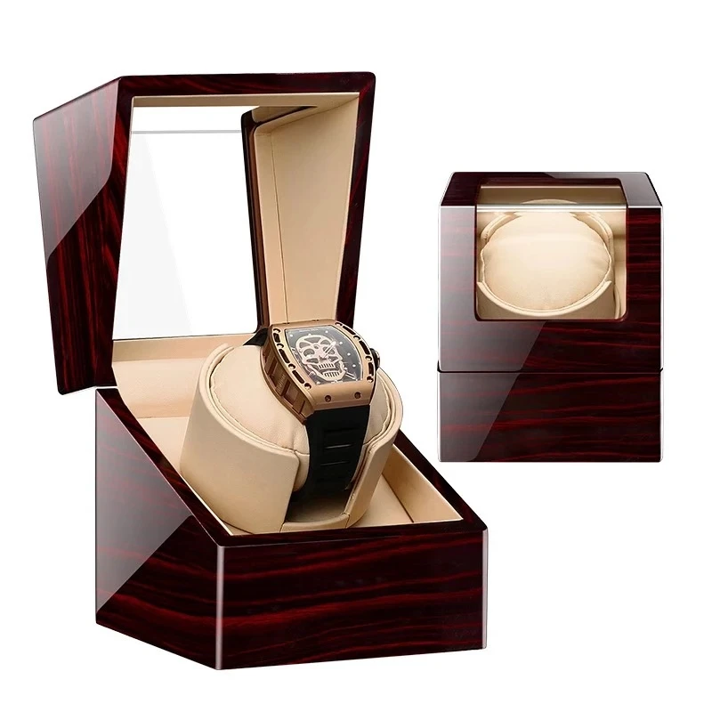 Embers Battery Watch Winder 2 Ports Wood Mechanical Watch Storage Box Safe Automatic Winding Case Display Box