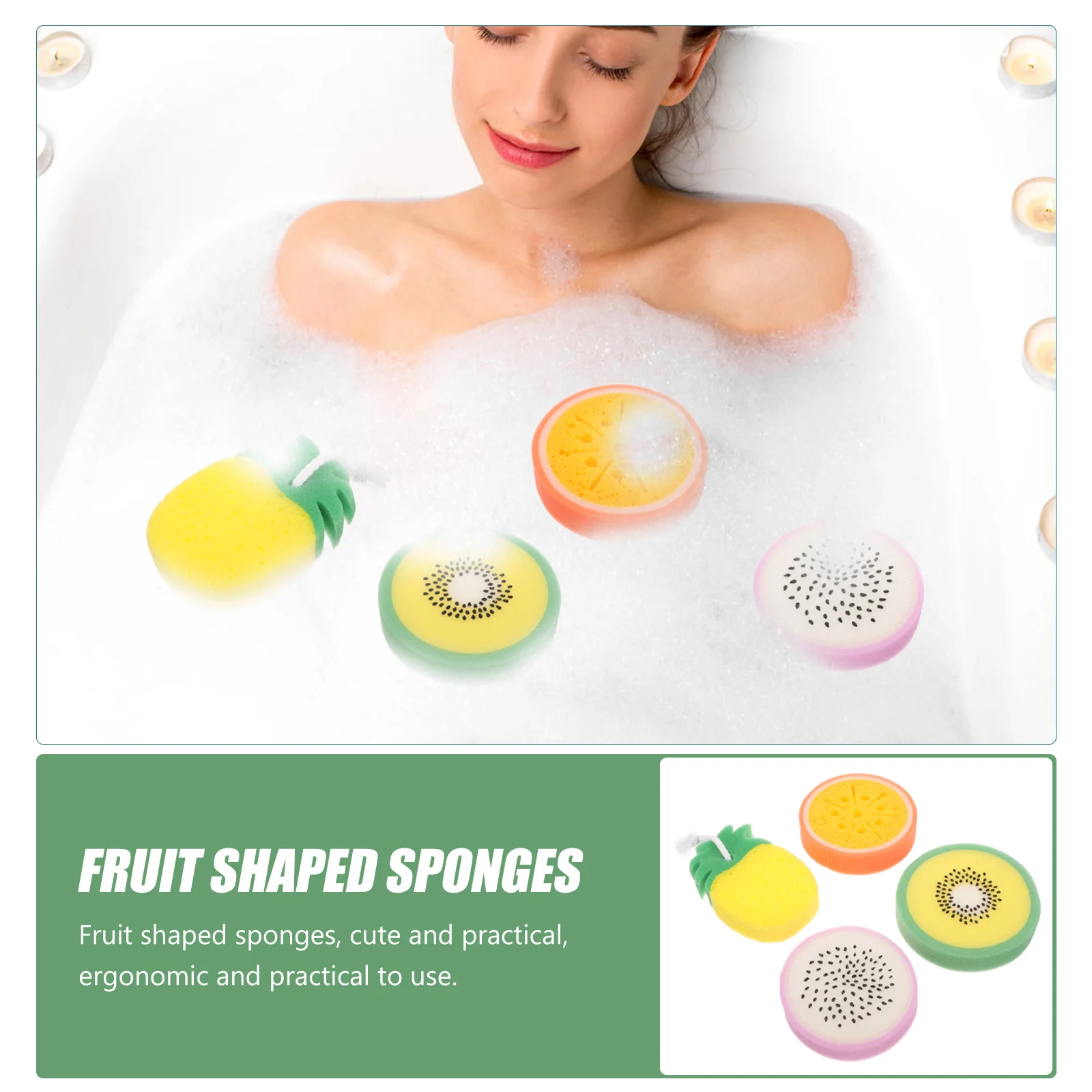 

4pcs Fruit Shaped Bath Sponge Gentle Skin Rich Foam Easy Clean Body Wash Scrubber Shower Supplies For Women Men Bath Ball