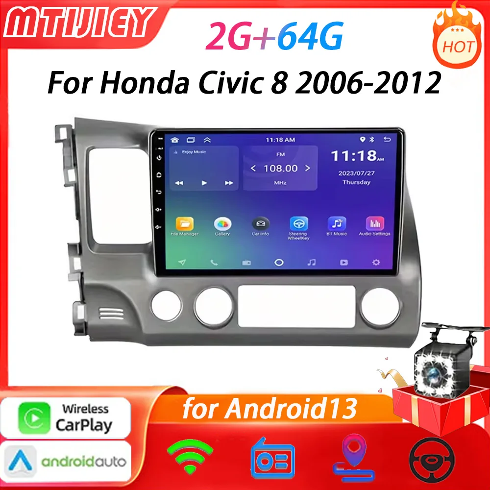 

Android 13 Car Stereo Radio Multimedia Player Bluetooth GPS Head Unit WIFI Carplay Auto For Honda Civic 8 2005 2006-2012