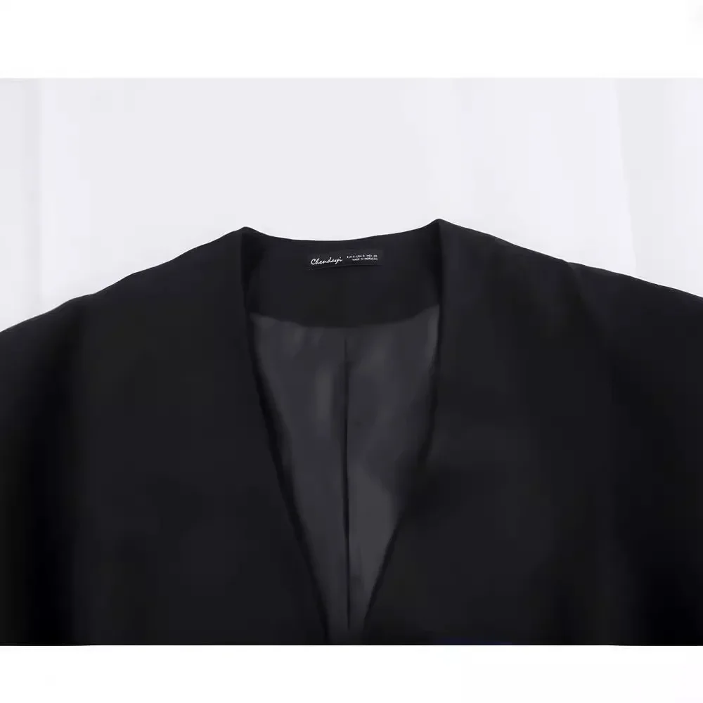 Casual Oversized Black Blazer Women V Neck Bow Tie Pockets Loose Jackets Fashion 2024 Streetwear Women Outwears