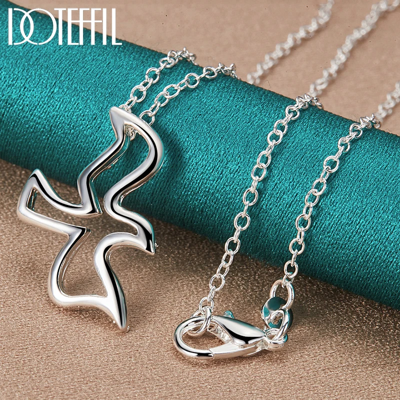 DOTEFFIL 925 Sterling Silver 18 Inch Chain Bird Pigeon Pendant Necklace For Woman Wedding Engagement Fashion Charm Jewelry