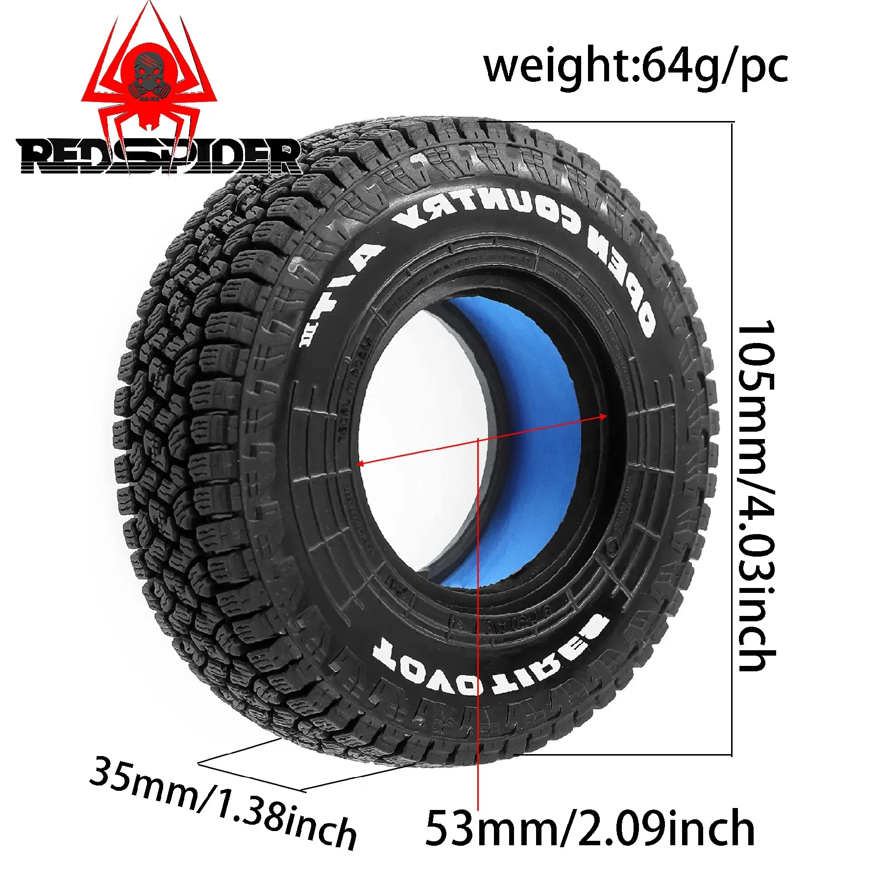 4PCS 105MM 1.9 RC Crawler 105mm Rubber Tires for Axial SCX10 TRX4 D90 TF2 Off-Road All-Terrain 1:10 RC Car, High Grip Non-Slip