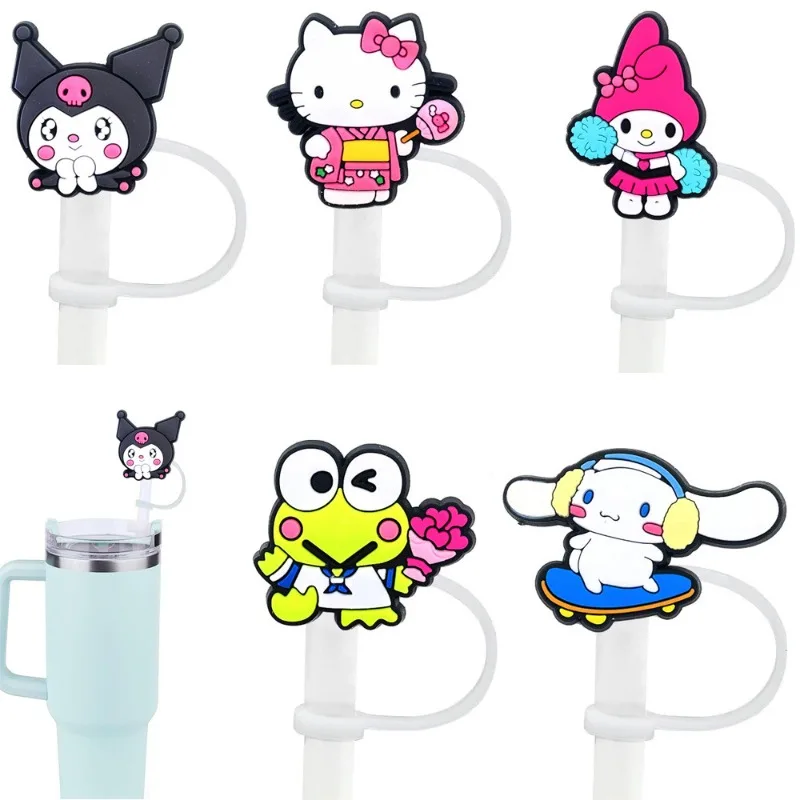 Tapa de cubierta de paja de la serie Sanrio para taza Stanley, tapa de paja de silicona de 10mm, Compatible con vaso de 30 y 40 Oz con tapas de puntas de mango