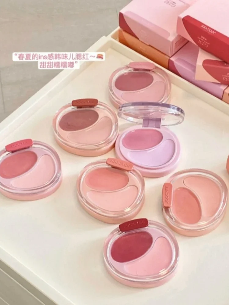 Joocyee cor dupla blush creme água luz bochecha pele inchaço atmosfera blush pó placa maquiagem facial