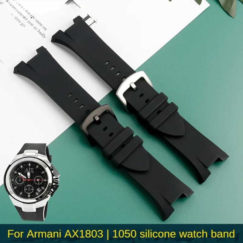 Watchband Replacement for Armani Ax1802/Ax1050/Ax1803 Series - Soft Silicone Material with Concave Interface Watch Accessories