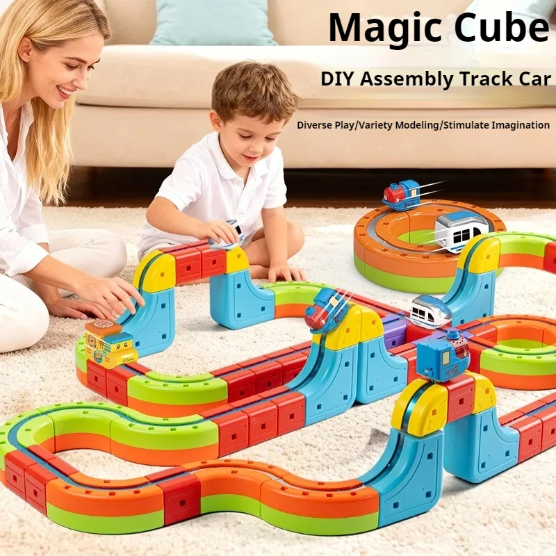 Cubo magico trasformabile Blocchi magnetici Set di treni giocattolo per binari ferroviari elettrici antigravità ad alta velocità per bambini