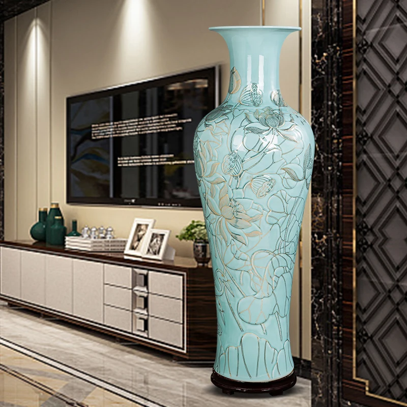 American Retro Ceramic Vase Modern Design Gold-traced Floor-standing Large Vases Living Room High-end Decorative Ornament FYVA