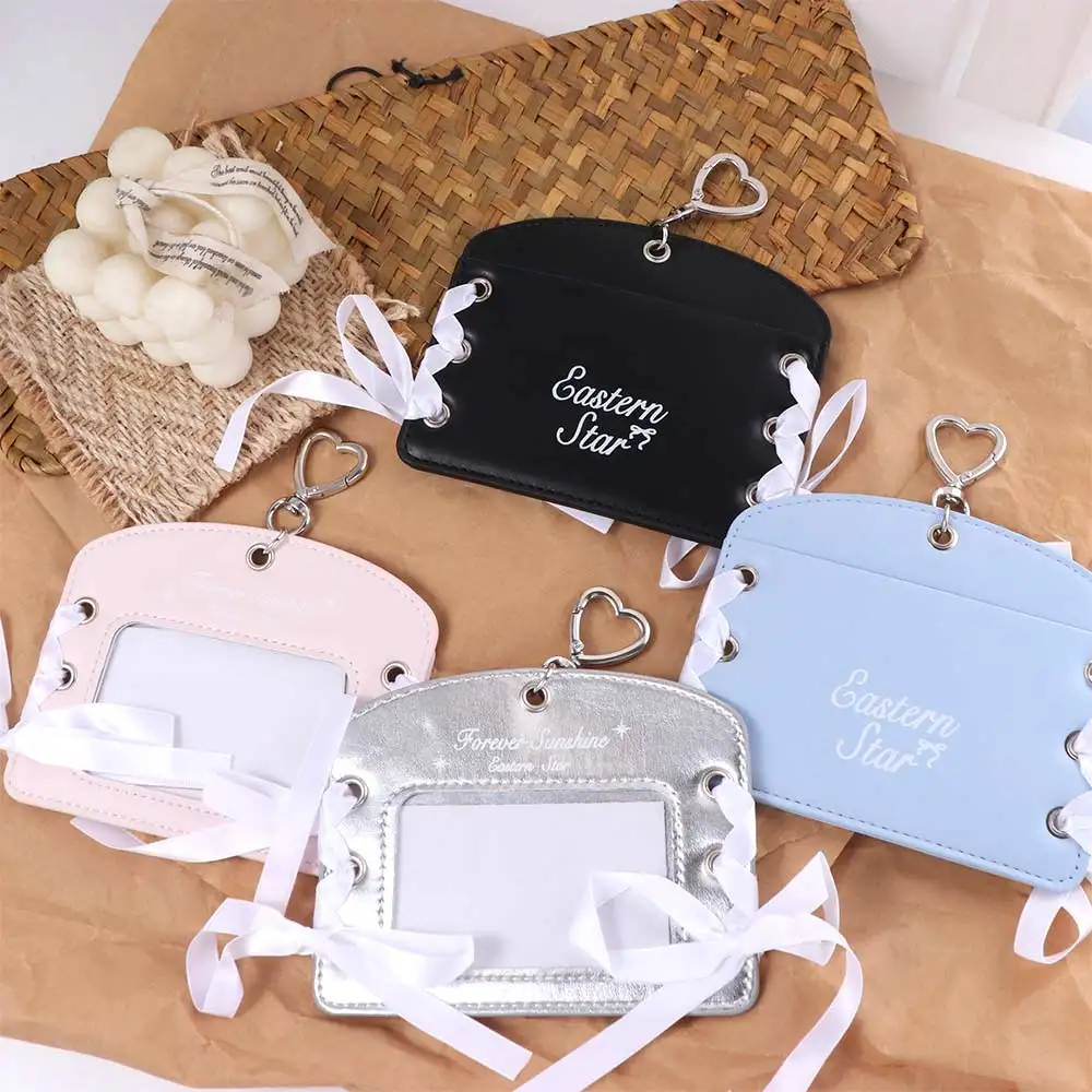 Korean Idol Balletcore Photocard Holder Ribbon Korean Style PU Photocard Holder Protective Case Card Sleeve Bus Card Holder
