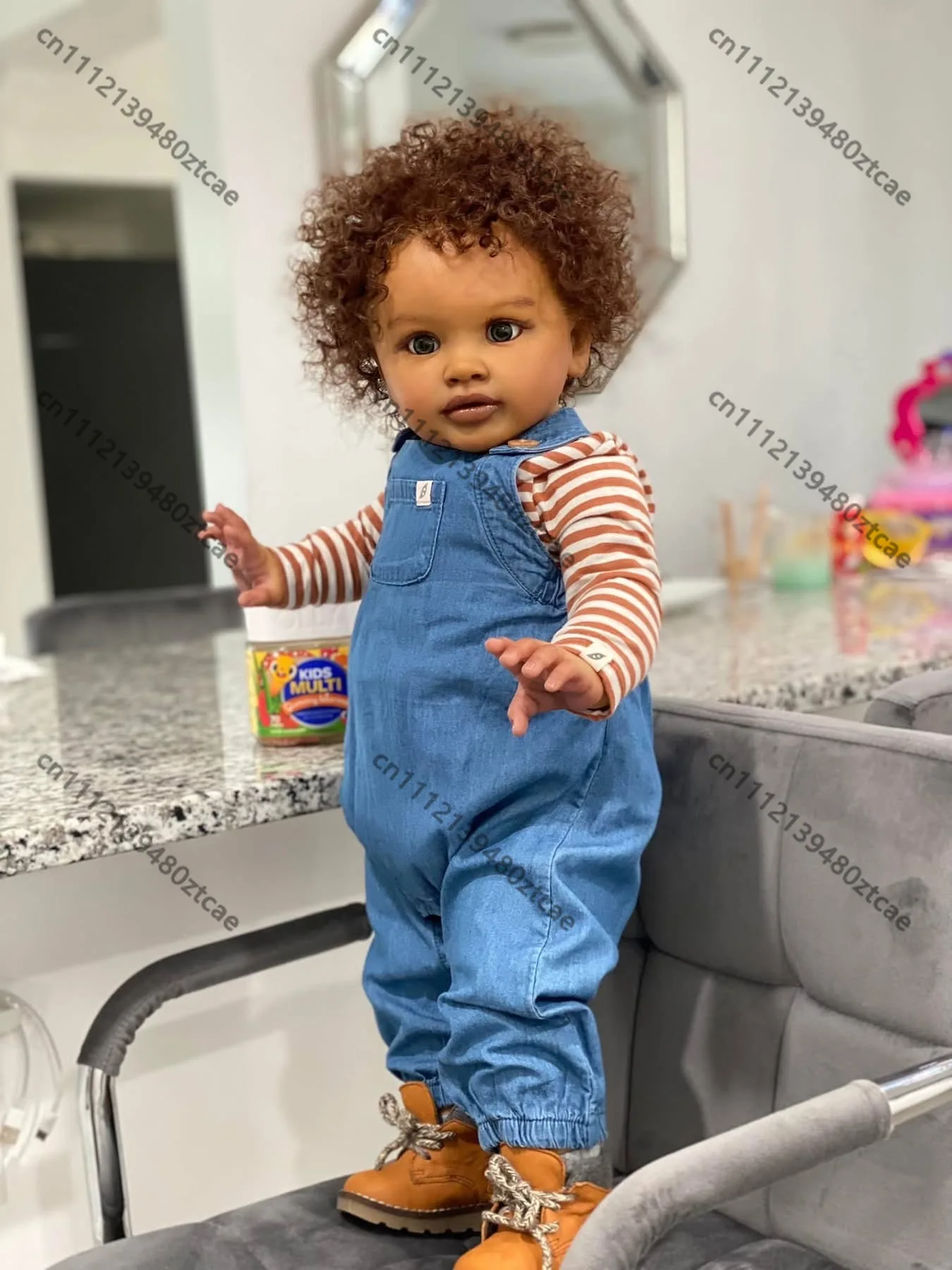 26 Inch Finished Hand Painted Dark Skin Pippa Reborn Toddler Doll, Lifelike 3D Real Texture Skin, Soft Weighted Cloth Body