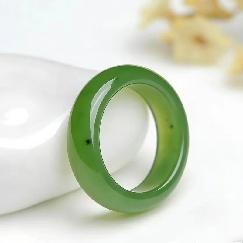 Hetian , spinach green jade , women's jewelry, tail ring, stone