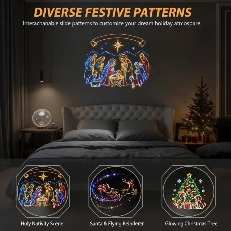 USB Christmas Projector Light with Switchable Patterns, Atmosphere Lamp for Holiday Party and Ceiling Decor