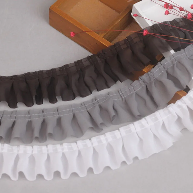 10Yards/Lot 5cm Wide Soft Chiffon Ruffle Lace Trim White Brown Grey Pleated Fold Ribbon One Side Frill Chiffon Fabric