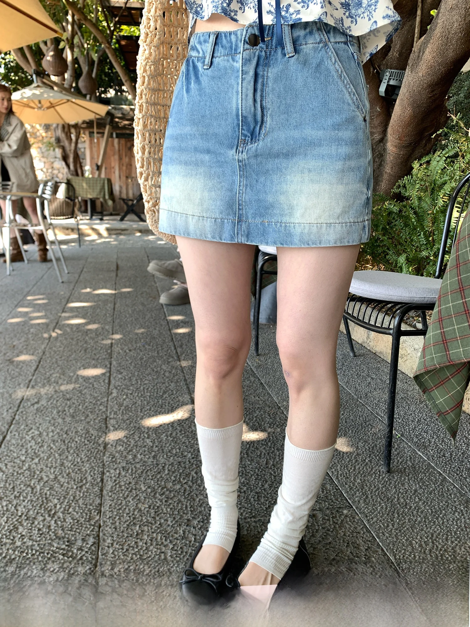 

High Waist A-Line Skirt Women's Denim Washed Gradual Color Spring Summer Casual Style Cover Belly Slimming Versatile Skirt