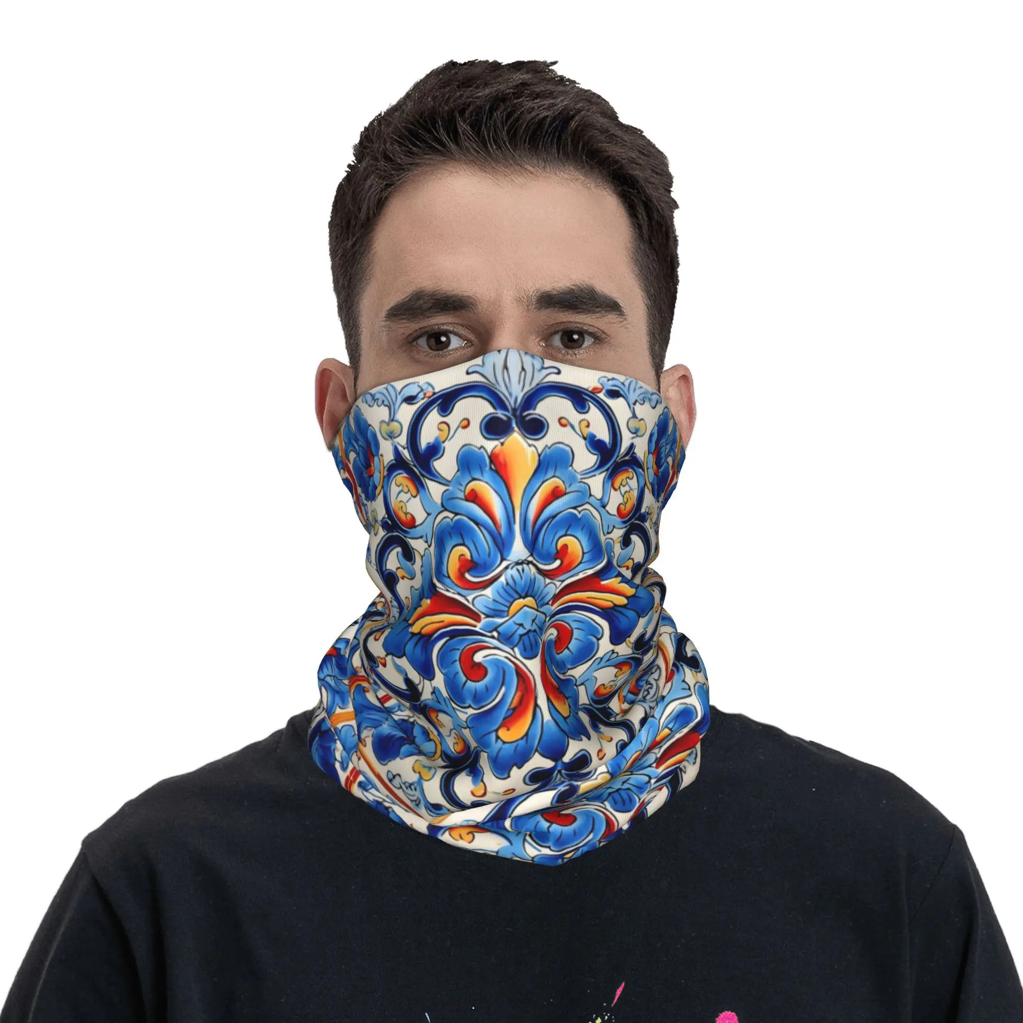 Decorativo espanhol telha cerâmica impressão bandana pescoço gaiter impresso lenço de rosto quente ciclismo cachecol correndo unisex adulto lavável